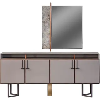 Esszimmer Set Sideboard + 1x Spiegel Schrank Holz Grau JVmoebel - Grau