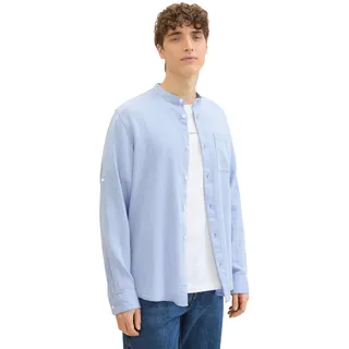 TOM TAILOR Denim Herren Slim Fit Hemd mit Stehkragen aus Baumwolle, blue white squared structure, M