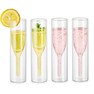 Inweder Stemless Sektgläser Champagner: 4 Stück Kristall Prosecco Gläser | 200 ml Fassungsvermögen, Doppelwandige Isolierung, Handgeblasen, für Hochzeit, Verlobung, Jahrestag, Party, Hausbar