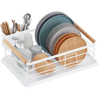 BRIAN & DANY Abtropfgestell für Geschirr, mit herausnehmbarem Tablett, 42 × 30 × 15 cm, Weiß