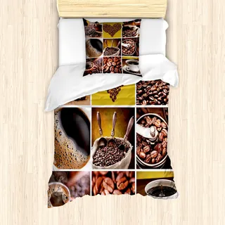ABAKUHAUS Kaffee Bettbezug Set für Einzelbetten, Kaffee Fotos Gürteln, Milbensicher Allergiker geeignet mit Kissenbezug, Senf Braun - Braun