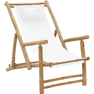 Liegestuhl Bambus und Canvas Cremeweiß - Weiß