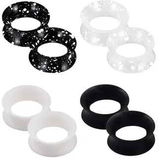 Longbeauty 8 Pcs Silikon Ohr Gauges Flexible Tunnel Plugs Set Dehnung Expander Double Flared Flesh Ohrpiercing Schmuck für Damen Herren, Schwarz/Weiß, 20MM