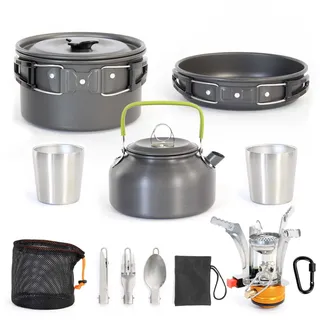 Toboli Camping Geschirr Set Kochgeschirr für Outdoor Kochausrüstung mit Wasserkocher
