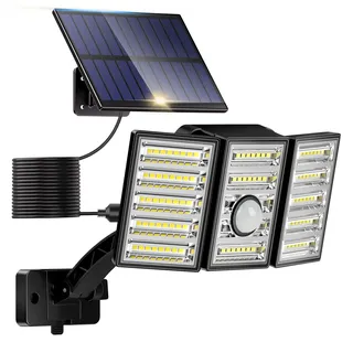 Realky Solarlampen für Außen mit Bewegungsmelder,Solarleuchte mit 108 LED Solar Strahler IP65 Wasserdichte Aussenleuchte mit 5m Kabel für Garage, Carport, Garten, Terrasse, Haustür, Veranda,Straßen