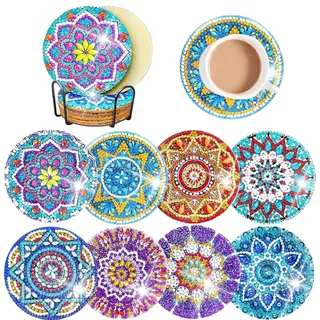 Diamond Painting Untersetzer, 8 Stück DIY Mandala Muster Diamant Cup Untersetzer, Kunst Diamant Malerei Dekoration für Tassen, Weingläser, Vasen und Home Kitchen (Mandala)