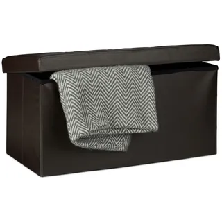 Relaxdays Sitzbank 38 x 76 x 38 cm HxBxT, 2-Sitzer m. Stauraum, Kunstleder Sitzhocker 300 kg belastbar, braun Holzwerkstoff, Kunststoff, Textil, 38x38x76 Wohnzimmer, Hocker, - Sitzkissen Hocker/Ottomane Rechteck