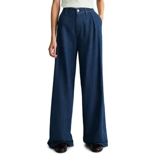 Weite Jeans MARC O'POLO DENIM, Damen, Gr. 26, Länge 32, dunkelblau, Denim/Jeans, Obermaterial: 78% Baumwolle, 22% Lyocell, weit extralang, Jeans Weite Jeans, Bundfalten-Jeans wide made with Orange Fiber