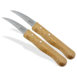 Schälmesser aus Solingen 2er Set Gemüsemesser Vogelschnabel Universal Messer Rostfreier gebogener Messerklinge Küchenmesser mit Buchenholz Griff Made in Germany Kleines Holzmesser für Küchenarbeiten