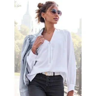 LASCANA Langarmbluse "mit Reißverschlussdetail vorn" elegante Damenbluse, lockeres Blusenshirt, Business-Look, festlich, weiß