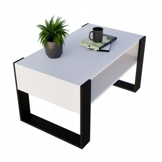 Raumhirsch Furniture Couchtisch Karo92 92/45/53,6 , Weiß, Schwarz , Holzwerkstoff , 92x45x54 cm , Wohnzimmer, Wohnzimmertische, Couchtische