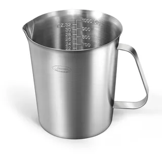 Newness Messbecher Edelstahl, 1000 ML [3 Messskalen, einschließlich Cups, ML, OZ Skala] Milchkännchen mit Markierung mit Griff, Messkanne Milk Pitcher, Edelstahl Messbecher 1l