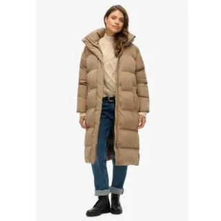 Superdry für Damen. W5011801A Langer brauner Kapuzen-Steppmantel mit Kapuze (L), Lässig, Polyester, Nachhaltig