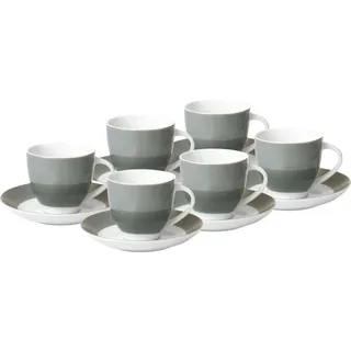 Van Well Tassenset , Grau, Weiß , Keramik , 6-teilig , 200 ml , 10.5x7.3x8 cm , Geschirr, Tassen, Tassen Sets