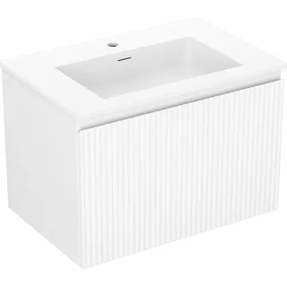 Mexen Rivel Badezimmerschrank 70 cm mit Waschbecken Otis, 1 Schublade, geriffelt, weiß matt - 91A20-07047-1-BF01-W18M01 - Weiß