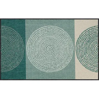 Salonloewe Nestor sage-beige Fußmatte waschbar 075 x 120 cm Fußabtreter Schmutzfangmatte Flur-Läufer Wohn-Teppich Design-Kreise