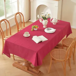 Plenmor Leinen Tischdecke Abwaschbar 180x135cm, Weihnachts Abwaschbar Tischdecken Rot Tischdecke Weihnachten für Outdoor, Küche, Garten, Party, Herbst