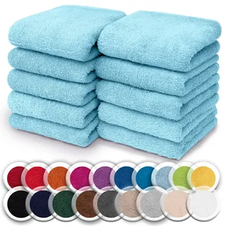 NatureMark 10er-Set Frottee-Waschlappen für Gesicht und Hände – 100% Baumwolle, weich und saugfähig – 30×30 cm, Hell Blau