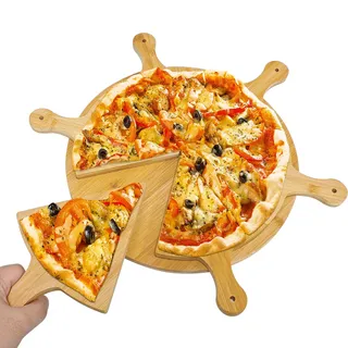 Gute Pizzateller Holz Pizzabrett,Rund Pizza Schneiderbrett,Pizza Paddle Servierbrett, Servierback zum Backen hausgemachter Pizza/Brot Früchte Gemüse Camping (10 Zoll)