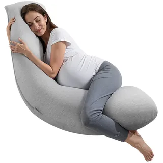 VEVOR Schwangerschaftskissen 118x61x20 cm, L-förmiges Stillkissen für Schwangere, Seitenschläferkissen mit waschbarem Jersey-Bezug zur Unterstützung von Kopf, Nacken, Bauch und Beinen, Hellgrau