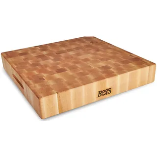 Boos Block Hackbrett Holz - Schneidebrett Stirnholz – Extra Dick - Nordamerikanisches Ahorn-Hartholz – Hirnholz Schneidebrett – Hackblock Holz - Schneidbrett Antibakteriell Groß - 46 x 46 x 7,5 cm