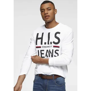 H.I.S. H.I.S, Langarmshirt Langarm, schmaler Basic-Schnitt, bedrucktes Design, weiß,