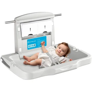 Wickelkommode Wandmontierter Wickeltisch Faltbare Wickelkommode Gewerbliche Toiletten Horizontal HDPE Meterial mit Sicherheitsgurt Weiß Grau