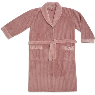 Gözze - Damen Bademantel Jennica, Leichter Morgenmantel in Cord-Optik mit Schalkragen, Kuscheliger Hausmantel aus Mikrofaser, Größe M - Altrosa