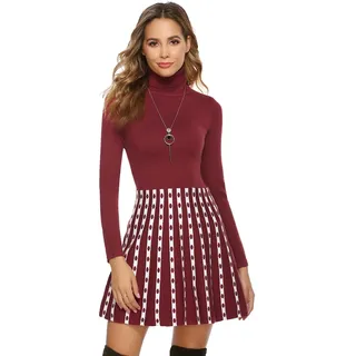 Irevial Strickkleid für Damen, Winterkleid, Pullover, Knielang, dünnes Kleid, Schwarz, Winter, Freizeitkleid für Damen