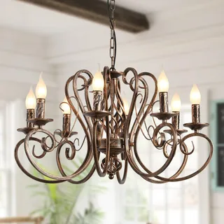 Ganeed Kronleuchter Französische Landhaus Hängeleuchter Gebürstetes Messing Rustikale Vintage Metall Hängeleuchte Höhenverstellbare Hängende Beleuchtung für Diele Bronze 8 Lichter