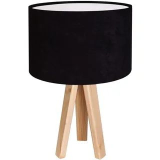Tischleuchte Stoff in Velours Optik Schwarz Holz 46cm hoch JERRY Nachttischlampe