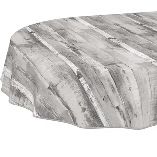 ANRO Wachstuch Tischdecke oval Holzoptik 180 x 140 cm Grau Weiß