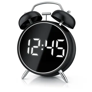 Bearware Digitaler Wecker, Retro Wecker, Retrolook, lauter Alarm, Schlummerfunktion, weißes LED-Display, 3 Helligkeitsstufen, Nachtmodus, kein Ticken, geräuschlos, schwarz-matt - Schwarz