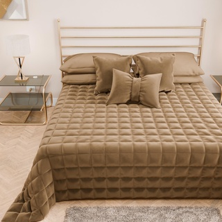 PETTI Artigiani Italiani - Steppdecke für Einzelbetten aus weichem und warmem Samt, Frühlings- und Herbst-Steppdecke, für Einzelbett, Taupe, 100% Made in Italy