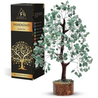 FASHIONZAADI Green Aventurine Gemstone Chakra Bonsai Tree Healing Crystals Chakra Trees Reiki Stone Goodluck Chakras Crystal Home Office Living Room Table Décor Gift Size 10-12 Inch (Silver Wire)