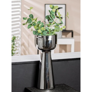 GILDE Dekovase Gesichtsvase - Blumenvase Vase groß aus Keramk Silber glasiert - Deko Wohnzimmer Geschenk Geburtstagsgeschenk - Farbe: Silber Höhe 45,5 cm