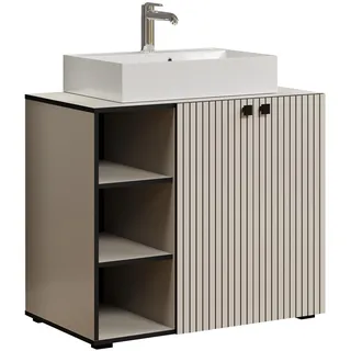 trendteam smart living - PureBliss - Waschbeckenunterschrank - Kashmir Hellgrau - Waschtisch mit 3 offenen Fächern - (BxHxT) 90 x 91 x 53 cm - Rillenoptik - Metallgriffe - 60 cm Aufsatzwaschbecken