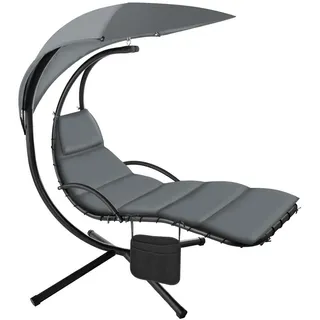 tectake Hängeliege Elaria mit Sonnendach und Seitentasche,Grau,195 x 132 x 197 cm,Ergonomisch,Robust,Polsterauflage , Textil , Baum/Pflanze/Natur , 132x197x195 cm , Gartenmöbel, Gartenschaukeln, Hängematten
