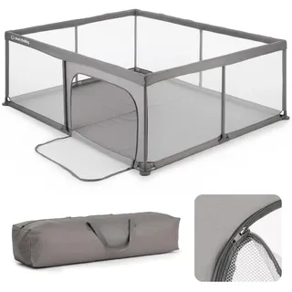 SUN BABY Laufstall Baby 0-2 Jahre grau 150x200 cm faltbar Laufgitter | Metallrahmen; Netzseiten mit Reißverschluss-Eingang; rutschfeste Füße; Tragetasche im Set; sichere Spielfläche