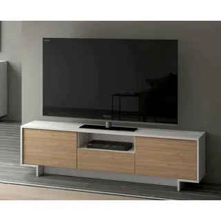 Dmora TV-Ständer Andromeda, TV-Ständer für das Wohnzimmer, niedriges Wohnzimmer-Sideboard mit 2 Türen und 1 Schublade, 100% - Italy, 170 x 42 x 48 cm, Weiß und Eiche