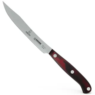 Giesser seit 1776 - Made in Germany - Steakmesser 12 cm Rocking Chefs, PremiumCut Steak No 1, rostfrei, Micarta, rot, genietet, rostfrei, deutsches Grillmesser scharf