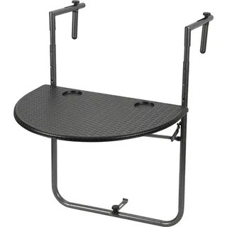 Balkonhängetisch Gartentisch Balkontisch Hängetisch klappbar 64x60x83.5cm mit 3 Höhenverstellbar, Tischplatte 60x40 cm, in Rattan-Optik, Schwarz - Schwarz
