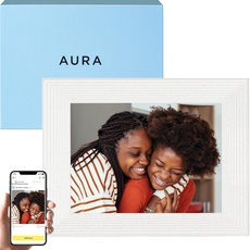 Aura Mason Intelligenter digitaler Bilderrahmen 9 Zoll HD WLAN Cloud Digitaler Fotorahmen, Kostenloser unbegrenzter Speicherplatz, Fotos von überall aus senden – White Quartz