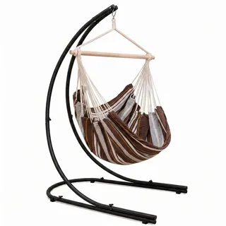 Amanka XL Hängestuhl mit Gestell 210/140 cm , Rotbraun/Schwarz , Braun , Metall , Formgebogen , 140x210x160 cm , Gartenmöbel, Gartenschaukeln, Hängesessel