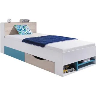 Mirjan24 Jugendbett Planet 14 L / P 90 x 200 cm Eiche blau/weiß