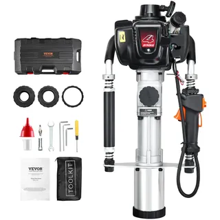Vevor 37,77 cc Pfahlramme Benzin, 4-Takt-Zaunpfahlramme mit Benzinmotor, mit 3 Pfosten-Rammköpfen (45/55/88 mm), tragbarer 1000-W-Pfostenramme für Bauernhöfe, Ranchzäune, Straßenverbesserungen