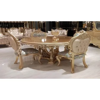 Rund Esstisch Esszimmertisch Esszimmer Tische Tisch Barock Ess Luxus Möbel Holz - Gold
