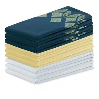 AmeliaHome 9er Set Geschirrtücher Baumwolle Küchentücher 50x70 cm Geometrisches Muster Letty Hellblau Dunkelblau Gelb