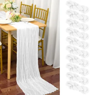 10 Stück Seihtuch-Tischläufer Weiß,90 x 300 cm Rustikaler Gaze-Stoff Boho-Tischläufer Käsetuch Cheesecloth Tischläufer Hochzeit Tischdecke für Hochzeitsfeier Brautparty Tischdekoration