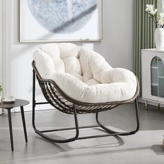 Outdoor Rattan Schaukelstuhl, Polsterte Sitzschaukel mit Lehne für Vordereingang, Wohnzimmer, Patio, Garten
